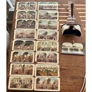 Antique Keystone Monarch Stereoscope Viewer & 17 Stereograph Cards